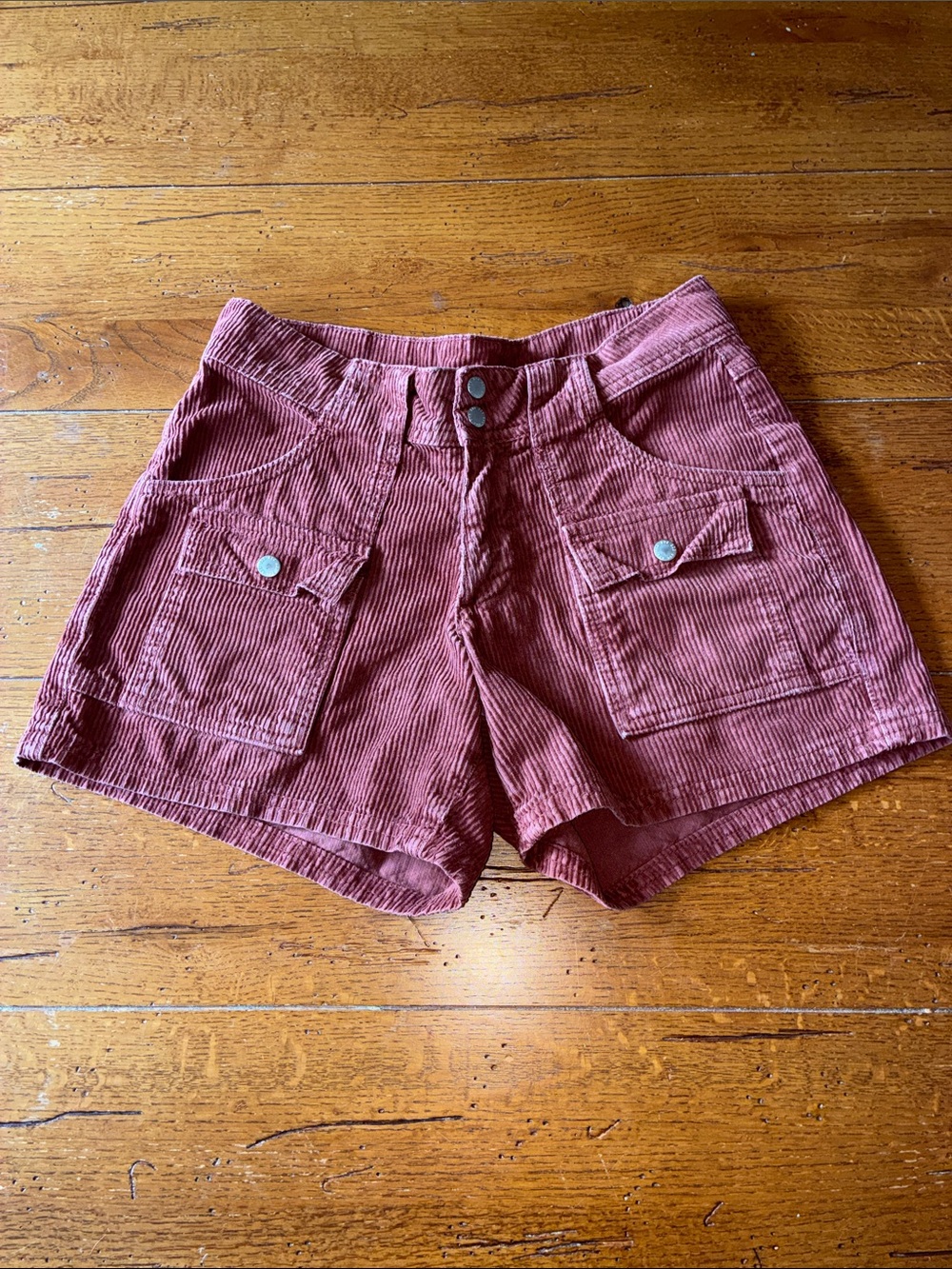 BDG Corduroy High-Rise Cargo Shorts in Dusty Rose/Brown